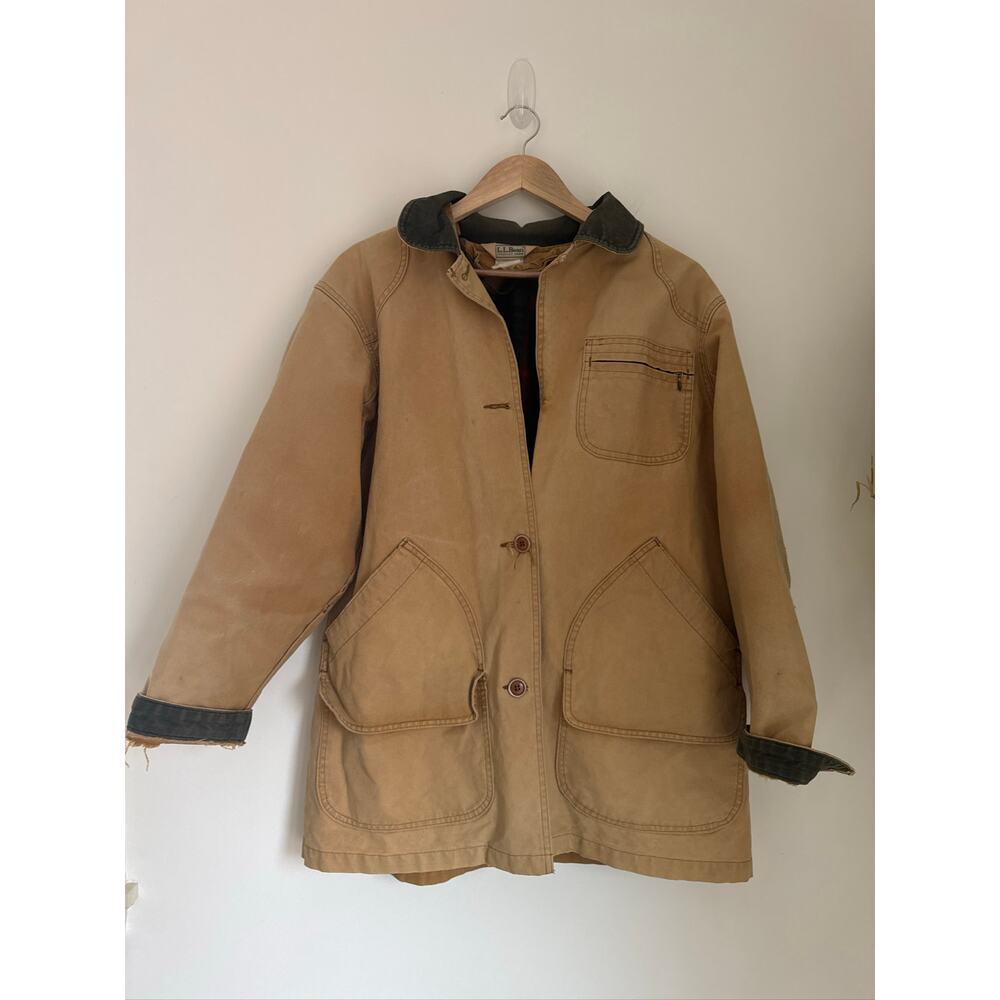 Vintage L.L. Bean Tan Canvas Jacket with Olive Collar - Picture 3 of 11